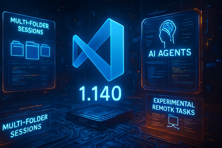 VS Code 1.140 amplía los agentes de IA con sesiones en varias carpetas y tareas remotas experimentales